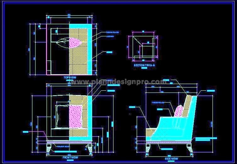 Lounge Chair CAD Block- Fabric and Leather Upholstery